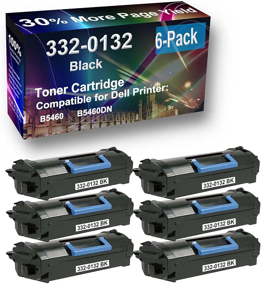 6-Pack Compatible High Capacity 332-0132 Toner Cartridge use for Dell B5460, B5460DN Printer (Black)