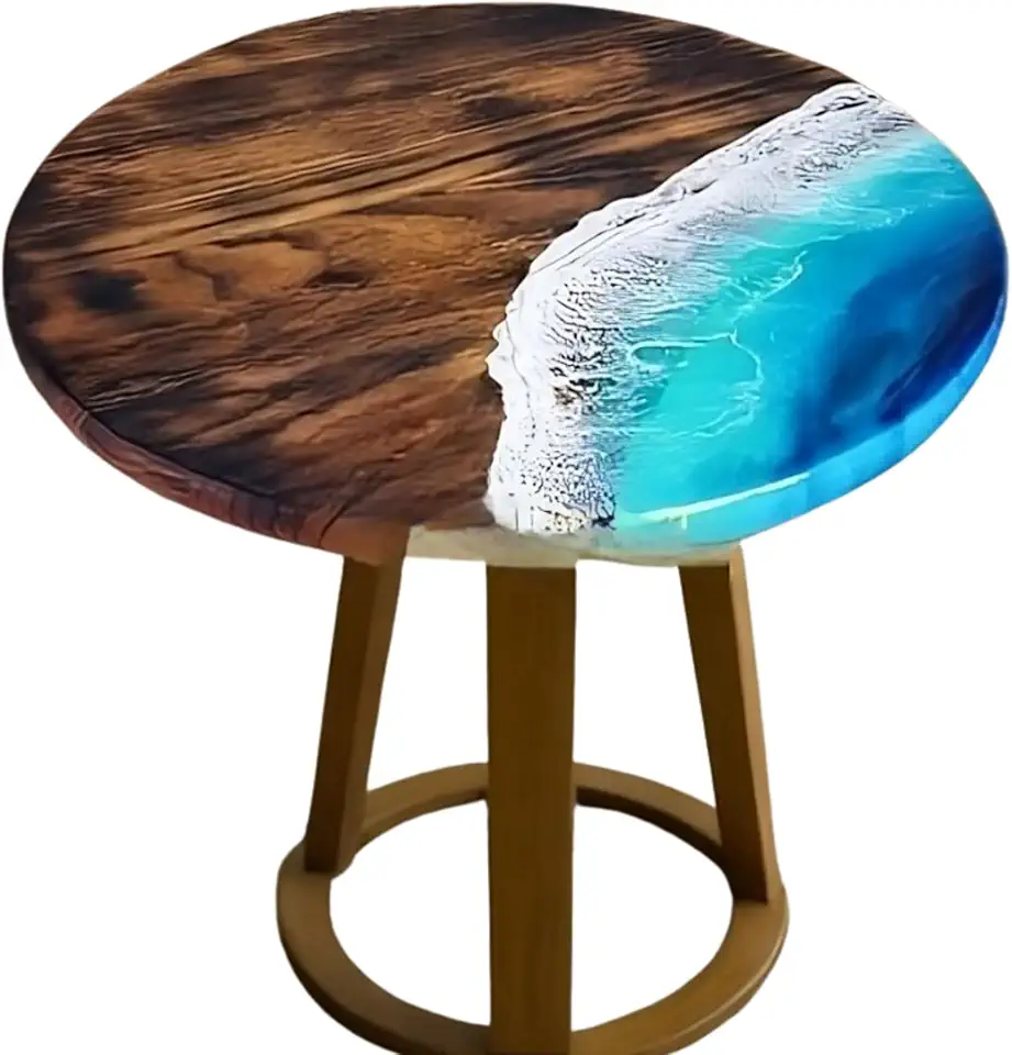 Round Beach Table, Personalized Sea Wave Table, Custom Live Edge Ocean Table, Rustic Coffee Desk, Kitchen Table, Gift Home, Beach House Table, Bar Table, Unique Gift (40x80 inch.)