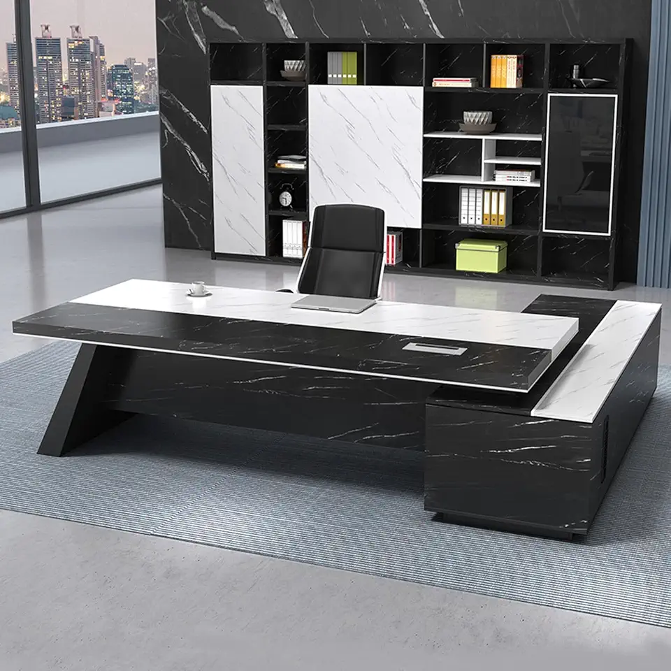 Modern Wood Executive Office Desk, Computer Desk with File Drawers Study Writing Table Business Furniture Set for Study, Work