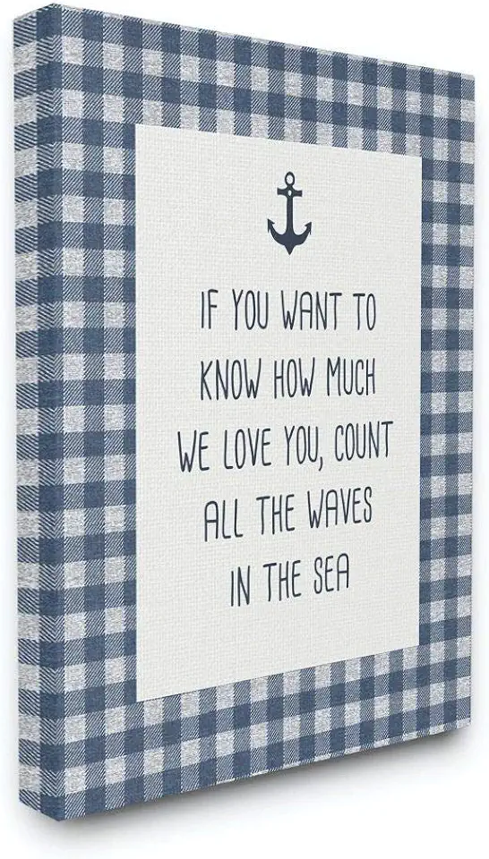 The Kids Room by Stupell Count The Waves Family Home Beach Blue Plaid Word Design Canvas Wall Art, Multi-Color
