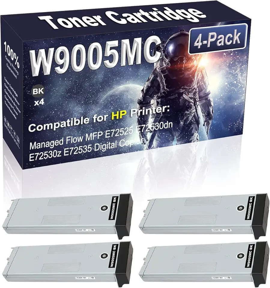 4-Pack Compatible High Capacity Managed Flow MFP E72525 E72530dn E72530z E72535 Printer Toner Container Replacement for HP W9005MC Printer Cartridge (Black)