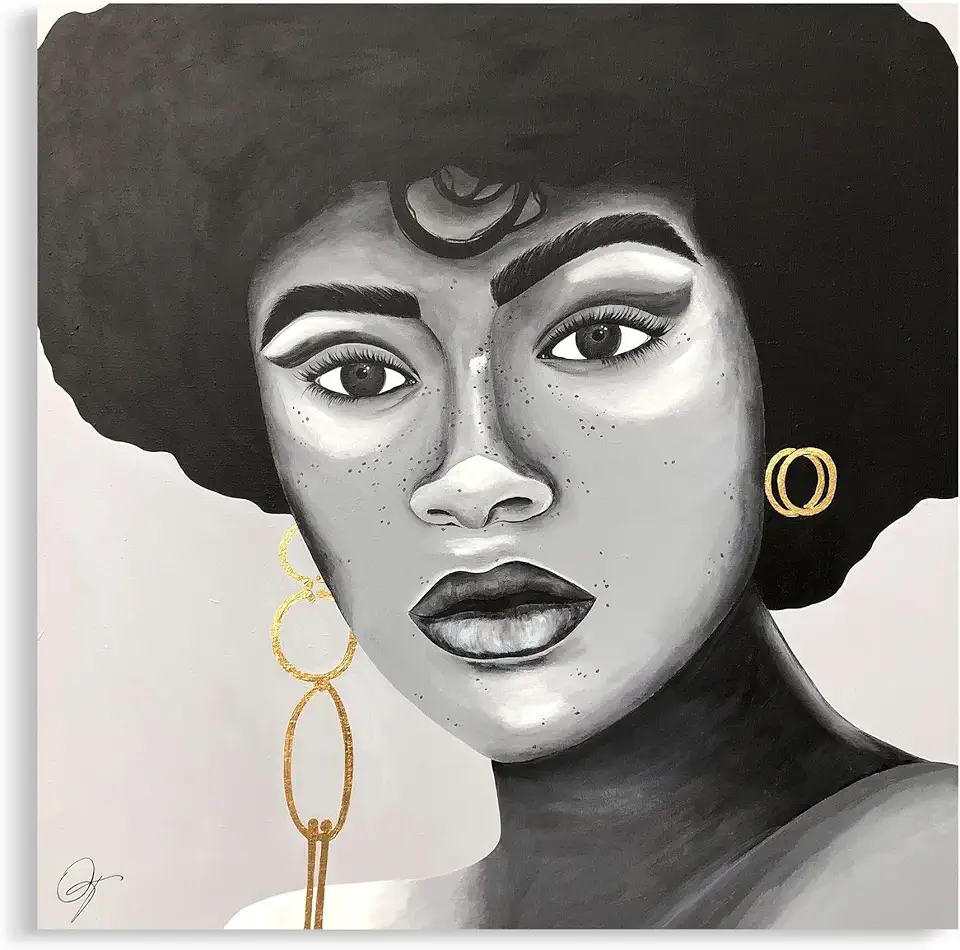 24 x 24 Inch | Gaze of Grace | Acrylic | Pop-art portrait of an African woman Original Handmade Modern Abstract Oil Canvas Painting Wall Artwork