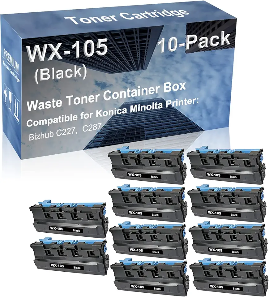 10-Pack Compatible High Capacity WX105 WX-105 Waste Toner Container Box use for Konica Minolta Bizhub C227, C287 Printer (Black)