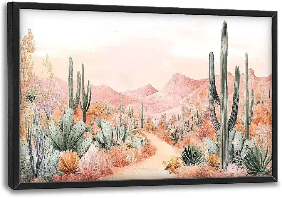 Cactus Large Wall Art Boho Tropical Cacti Pictures Wall Decor Desert Canvas Landscape Print Painting Modern Artwork Home Decoration for Living Room Bathroom Bedroom Office Framed 24