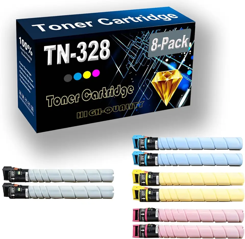 8-Pack (2BK+2C+2Y+2M) Compatible Color Toner Cartridge Replacement for Konica Minolta TN-328 TN328K TN328C TN328Y TN328M Printer Cartridge use for Konica Minolta Bizhub C300i C360i C250i C7130i