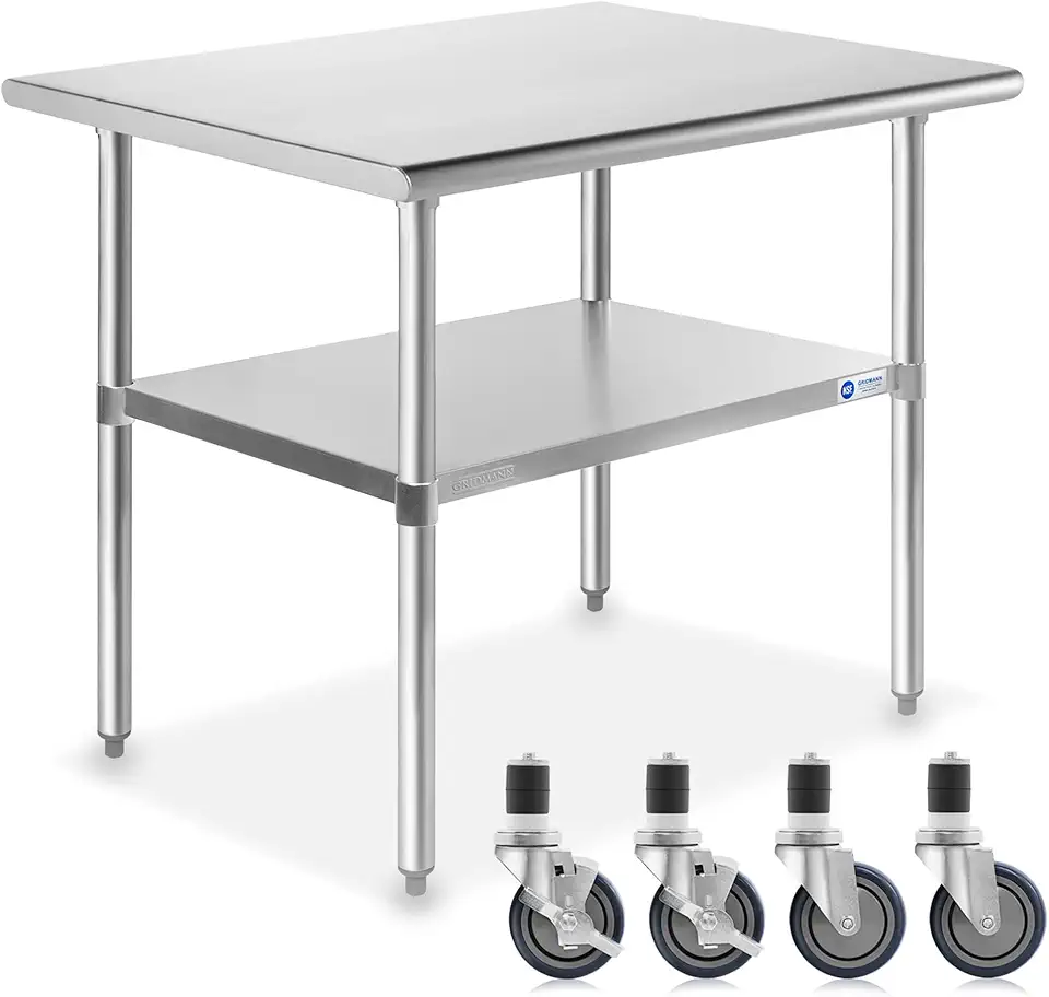 Sponsored Ad - GRIDMANN NSF Stainless Steel Work & Prep Table 36 x 24 Inches with Caster Wheels and Under Shelf for Restaurant, Home, Hotel