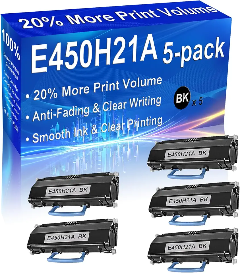 5-Pack (Black) Compatible High Yield E450H21A Toner Cartridge Use for E450 E450dn Printer