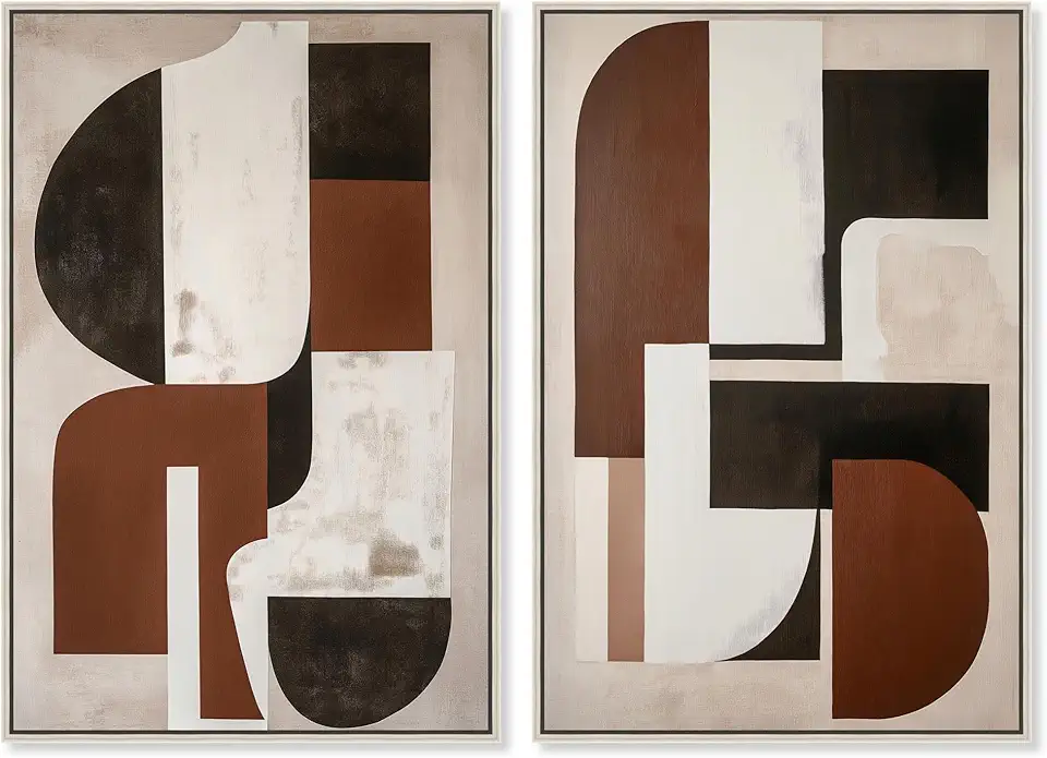 Neutral Luxe Geometry 2 Panel Set Canvas Print Boho Wall Art by Art Remedy, Silver Frame, 36 x 54