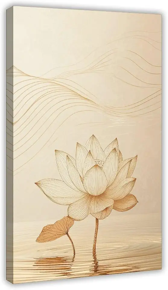 XAHOR Golden Lotus Zen Wall Art – Minimalist Botanical Poster for Tranquil Home Decor Canvas Poster Wall Art Decor Print Picture Paintings for Living Room Bedroom Decoration 20x30inch(50x75cm)