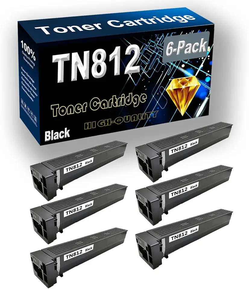 6-Pack (Black) Compatible High Yield TN812 Laser Printer Toner Cartridge use for Konica Minolta Bizhub 758 808 Printer