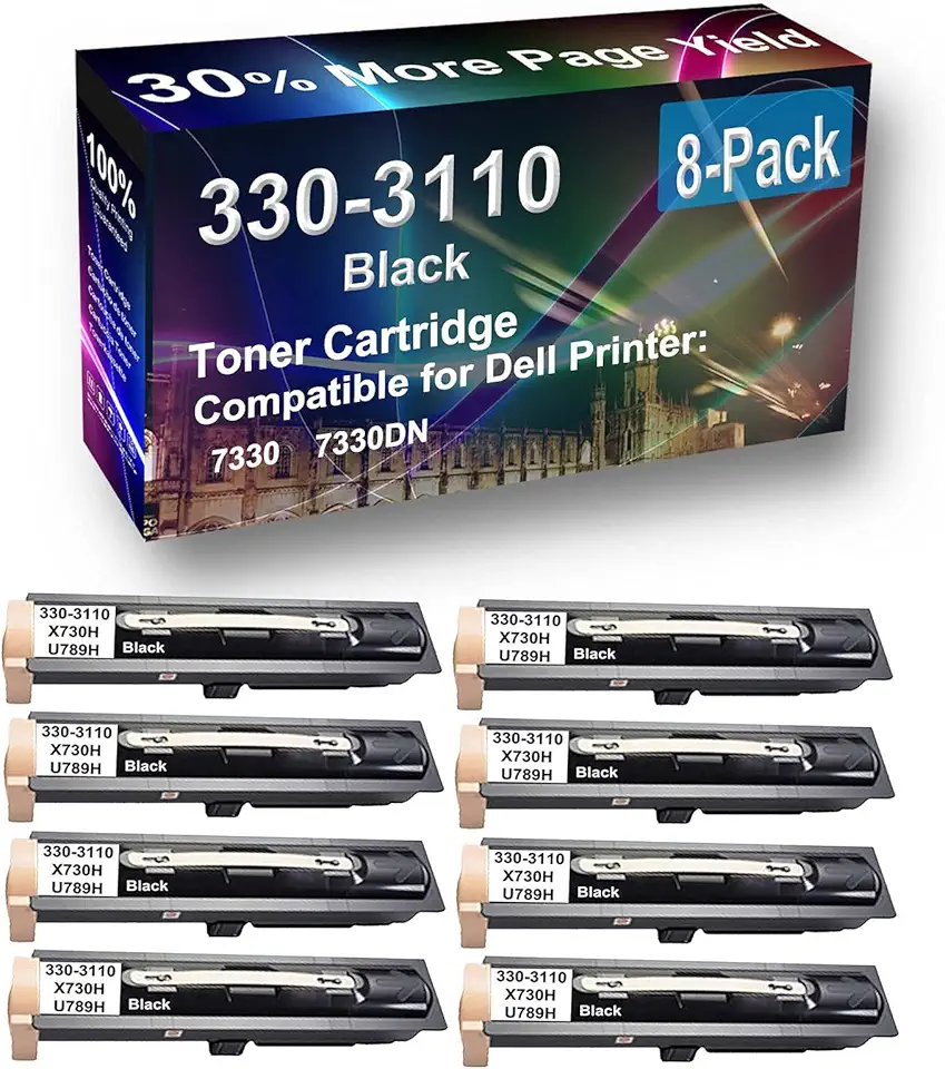 8-Pack Compatible High Capacity 330-3110 X730H U789H Imaging Toner Cartridge use for Dell 7330, 7330DN Printer (Black)