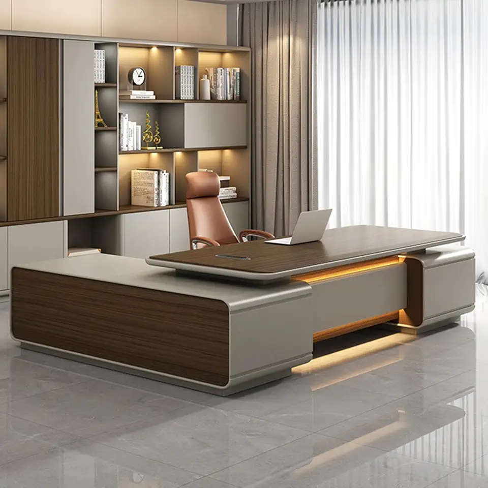 Luxury Large Home Office Desk with File Drawers and USB Ports, 94 inch Modern L Shaped Executive Office Desk with Shelves and Storage Cabinet Writing Study Table Workstation for CEO Boss Manag