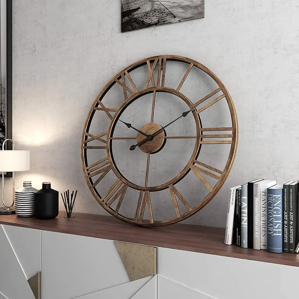 Wall Clock Modern Art Wall Clock Large European Industrial Vintage Clock with Roman Numerals, Retro Large Outdoor Metal Wall Clocks for Living Room Décor,40Cm,A-40cm