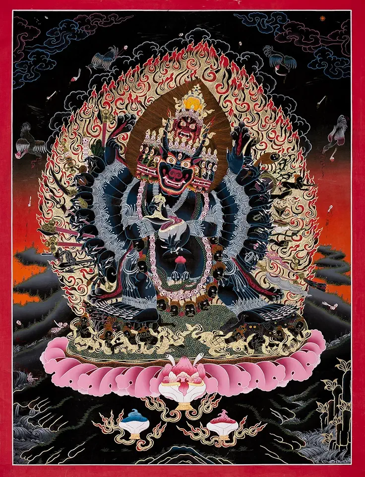 Zigche Thangka - Hand-Painted Tibetan Art Symbolizing Divine Protection and Wisdom, Crafted with 24K Gold, Mineral, and Antique Materials, Perfect for Sacred Spaces and Meditation,61✕45 cm