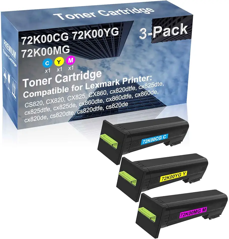 3-Pack (C+Y+M) Compatible High Capacity 72K00CG+ 72K00YG+ 72K00MG Toner Cartridge Used for CS820, CX820, CX825, CX860, cx820dtfe Printer