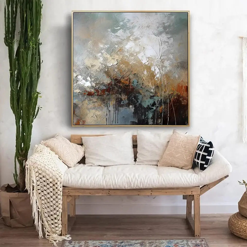 Large Original Dark Brown Grey Abstract Painting For Living Room, Texture Wall Art,Entrance Wall Decor,Minimalist Art,House Decor,Unstretched,Frameless,(183X183cm) 72X72Inches