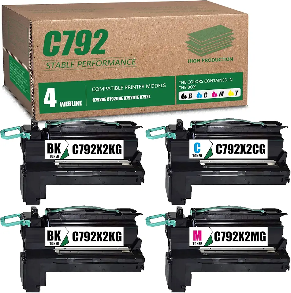 C792X2KG C792X2CG C792X2MG C792X2YG Toner Cartridge - 4 Pack (1BK+1C+1M+1Y) Compatible C792 Toner Cartridge Replacement for Lexmark C792de C792dhe C792dte C792e Printer