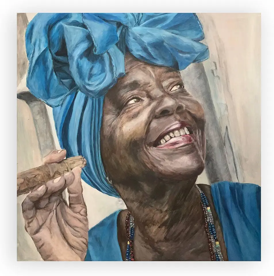 28 x 28 Inch | Cuban | authentic cuban vibe cheerful Joyful Expressions Real Model Original Handmade Modern Abstract Oil Canvas Painting Wall Artwork