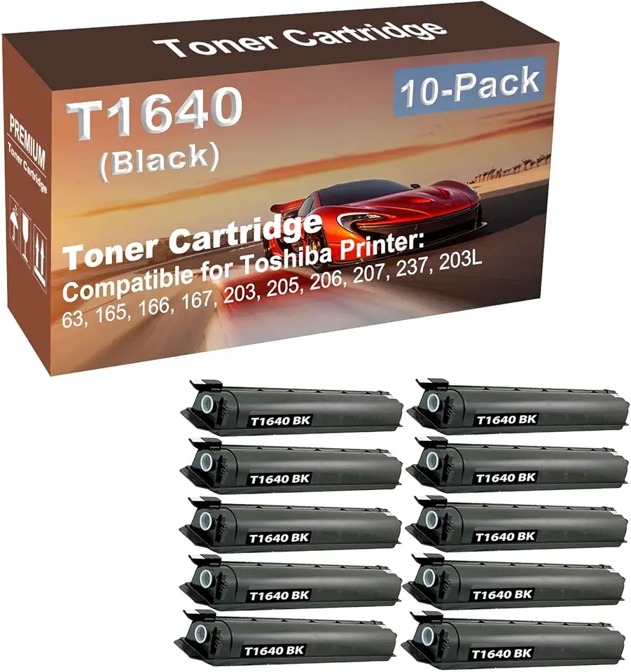 10-Pack Compatible High Capacity T1640 Toner Cartridge use for Toshiba 63, 165, 166, 167 Printer (Black)