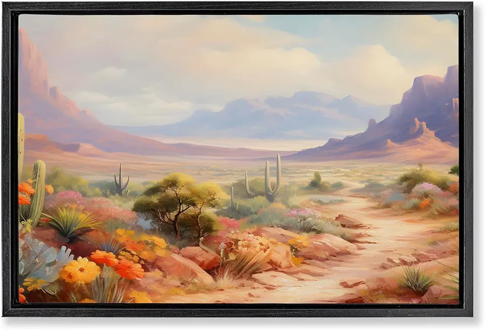 Stupell Industries Flower Lined Desert Path Black Framed Floater Canvas Wall Art, design by Franklyn Gregory, 25 x 17