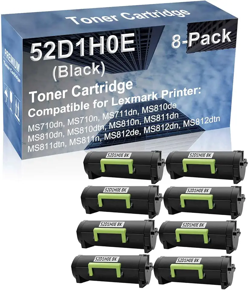 8-Pack Compatible High Yield MS810dtn, MS810n, MS811dn, MS811dtn Printer Cartridge Replacement for 52D1H0E Toner Cartridge (Black)