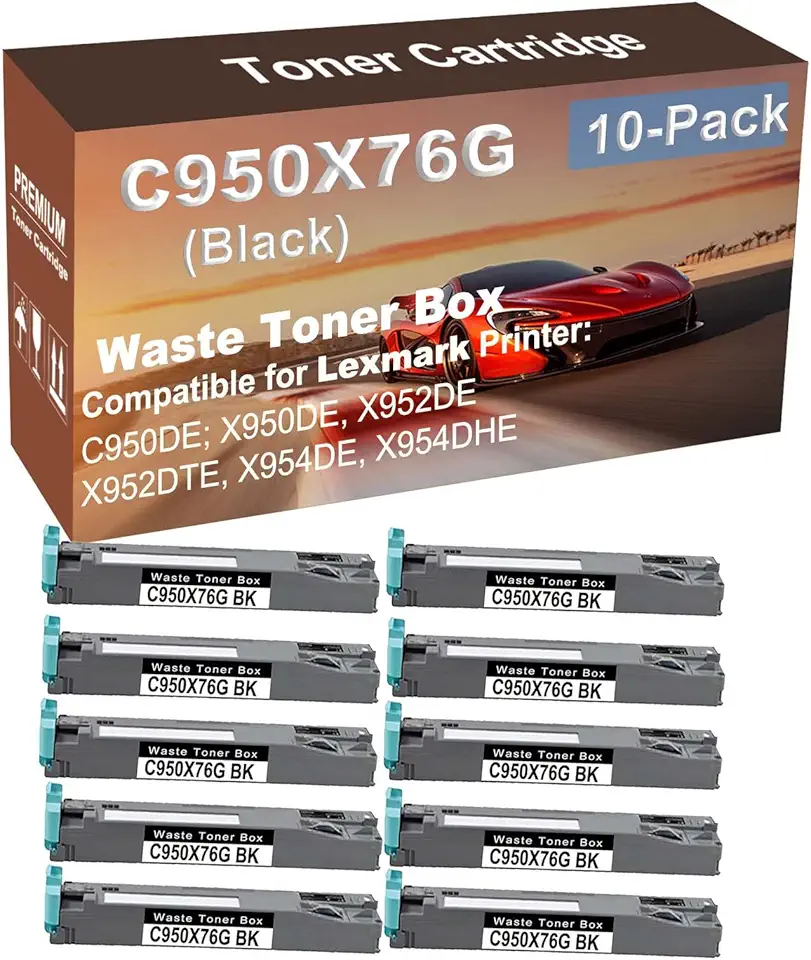 10-Pack Compatible High Yield X954DE X954DHE Printer Waste Toner Container Box Replacement for C950X76G Toner Cartridge (Black)