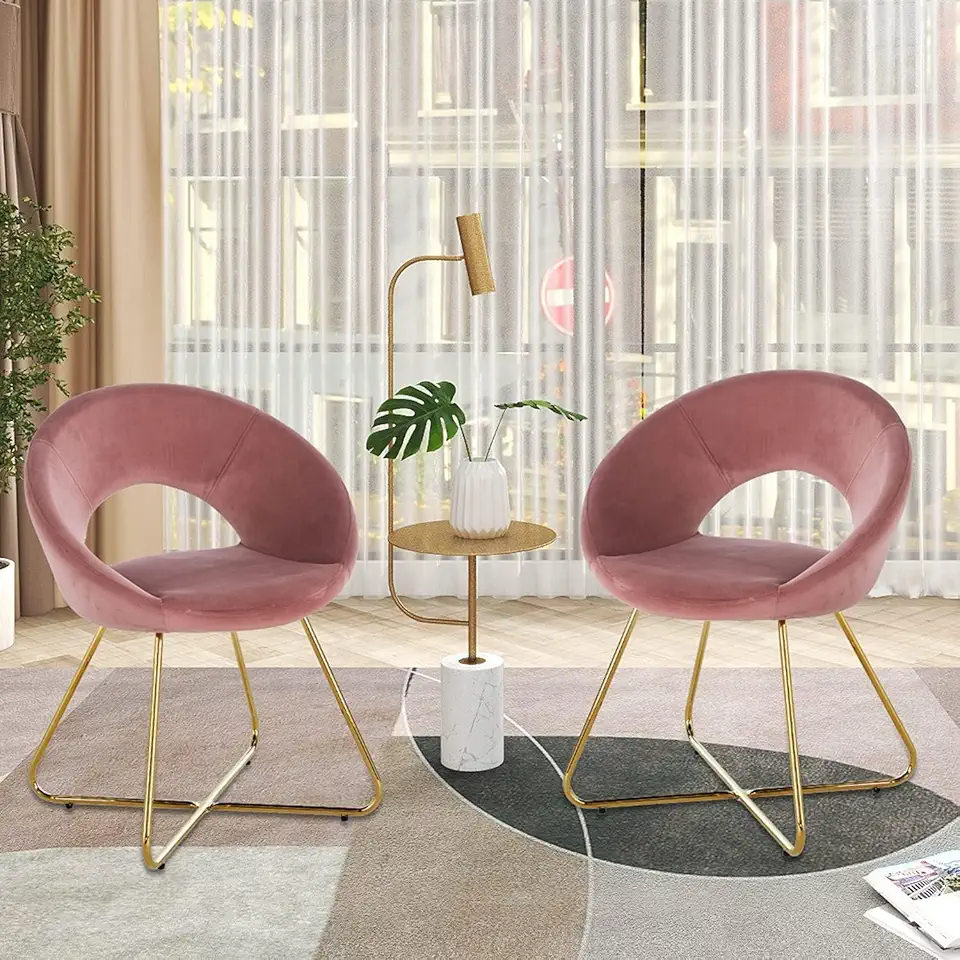 Modern Dining Chairs,Mid-Century Leisure Accent Velvet Lounge Chair with Sturdy Metal Frame Legs,Offering & Stylish,Curved Backrests,Offering & Stylish,Applicable to Front Porch,Garden,Pink