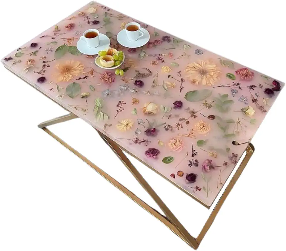 Table Pressed With Real Flowers, River Floral Dining Table, Flowers Table Sofa, Wood Epoxy Coffee Table Top, Living Room Table, Resin Wood, Table Office (40x80 inch)