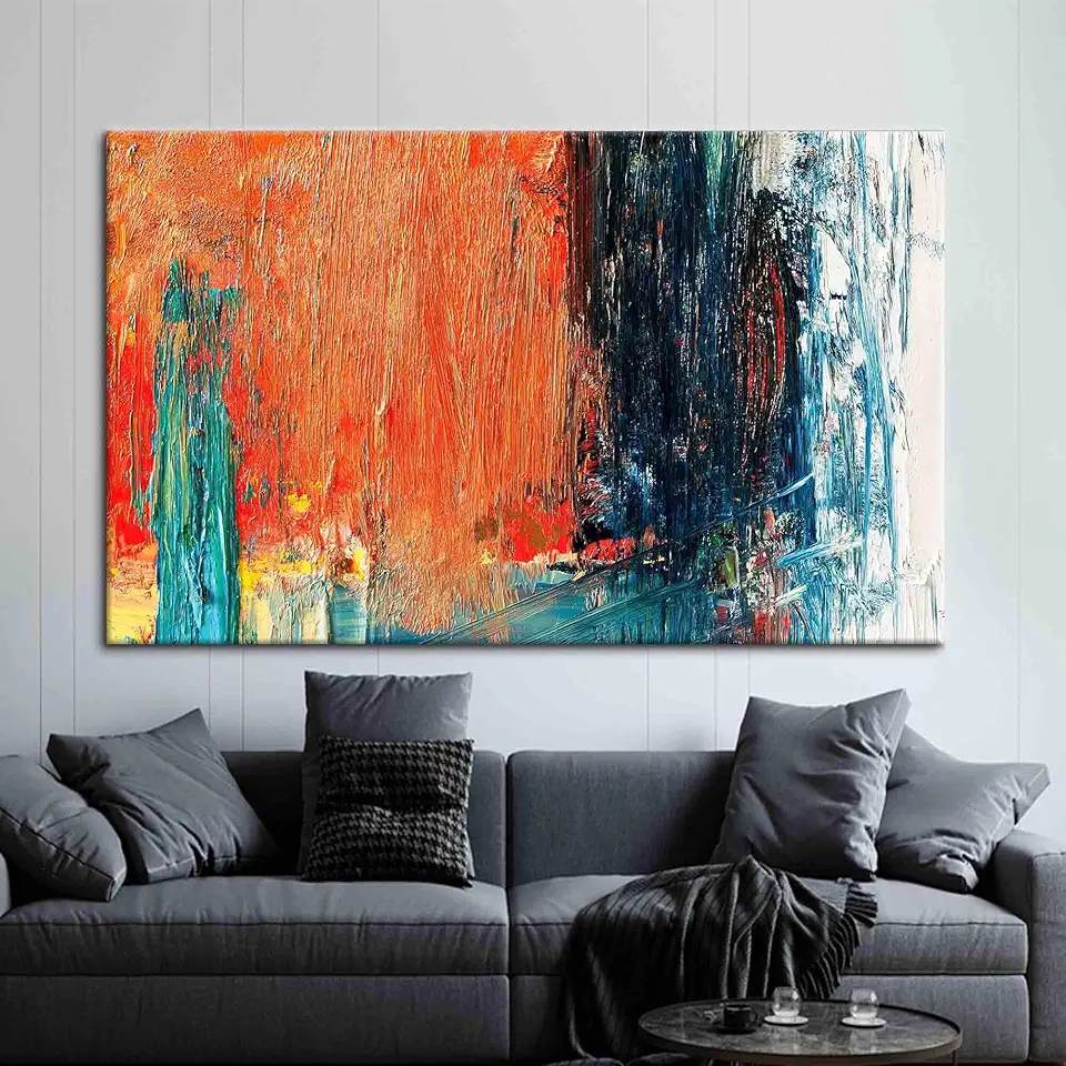 Stunning Orange Plaster Art Oil Painting Print on a Colorful Modern Contemporary Canvas Poster for an Artistic Home Decor Statement Piece - 1PC - 100x235