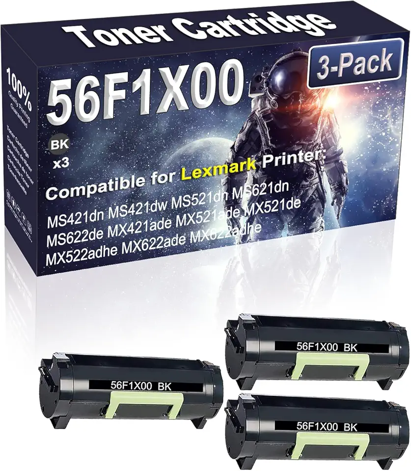 3-Pack Compatible High Capacity MS421dn MS421dw MS521dn MS621dn MS622de MX421ade MX521ade MX521de MX522adhe Printer Toner Container Replacement for 56F1X00 Printer Cartridge (Black)