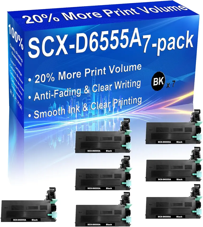7-Pack (Black) Compatible SCX-6545N 6555N 6555NG 6555NX Laser Printer Toner Cartridge (High Capacity) Replacement for SCX-D6555A Printer Toner Cartridge