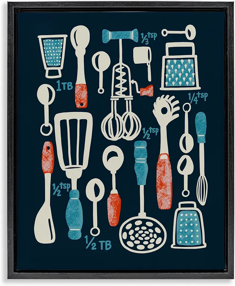 Stupell Industries Kitchen Measurement Utensils Black Framed Floater Canvas Wall Art Design by Connie Summers, 17 x 21
