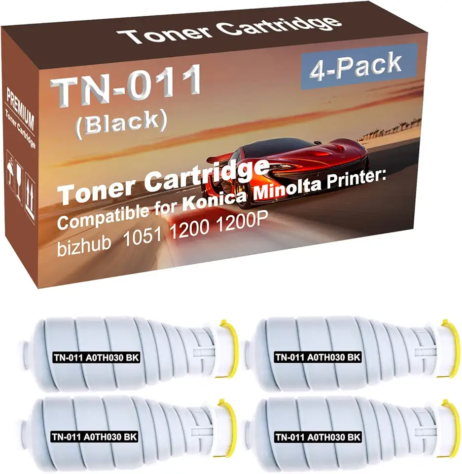 4-Pack Compatible High Capacity 1051 1200 1200P Printer Waste Toner Container Box Replacement for Konica Minolta TN011 TN-011(A0TH030) Toner Cartridge (Black)