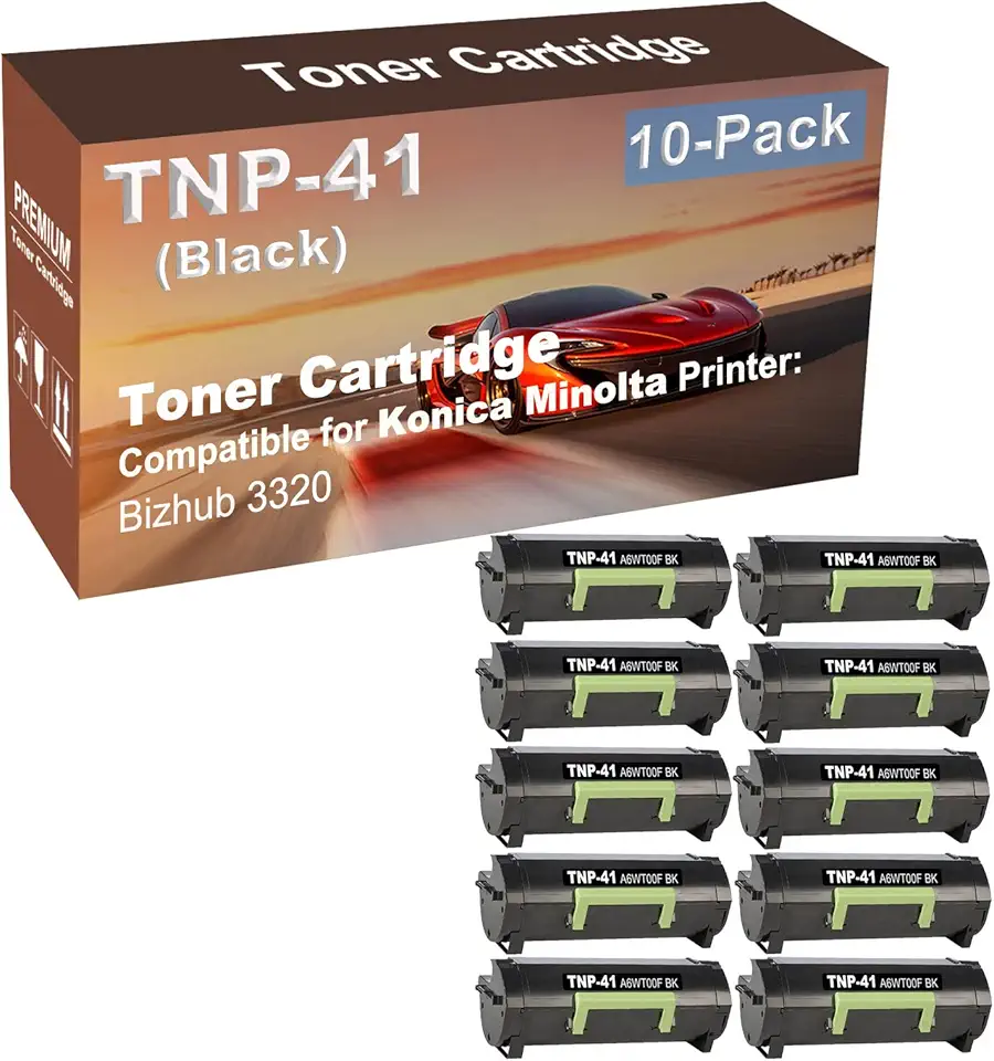 10-Pack Compatible High Capacity TNP41 TNP-41 (A6WT00F) Toner Cartridge use for Konica Minolta Bizhub 3320 Printer (Black)