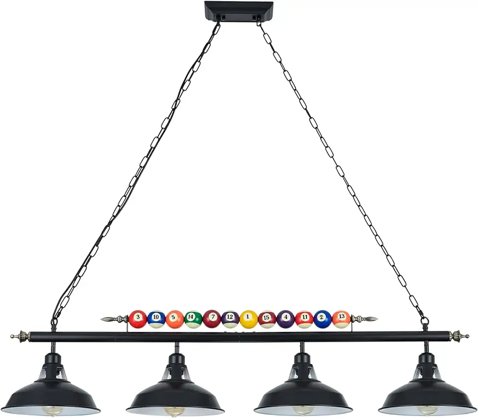 Sponsored Ad - Billiard Pool Table Lights 4-Light Black Matte Metal Shades, 50'' Pool Table Lighting for 7'-8' Table, Billiard Light Suitable for Billiards Room, Snooker Table, Kitchen Island