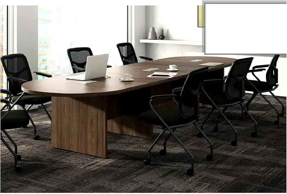 New 14 FT Executive Racetrack Conference Boardroom Meeting Room Office Table Desk Furniture Racetrack Modern Wood Walnut 168