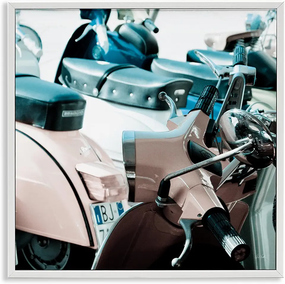 Stupell Industries Retro Italian Scooter White Framed Giclee Wall Art Design by Deborah Revell, 24 x 24