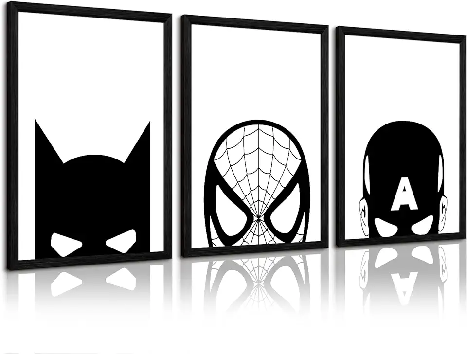 Spiderman Superhero Wall Art Boys Room Canvas Wall Decor Black White Wall Art Spiderman Pictures Painting Superhero Boys Posters Nursery Artwork for Living Room Bedroom 16x24x3 Inch Framed