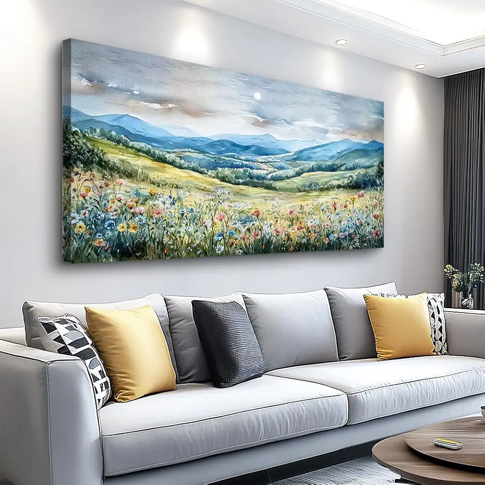 PHAOHUAXM Large Canvas Wall Art For Living Room Wall Decor For Bedroom Field Scenery Watercolour Wall Painting Office Decorations Pictures Printing Picture Artwork Ready To Hang Home Decor 24x48 In