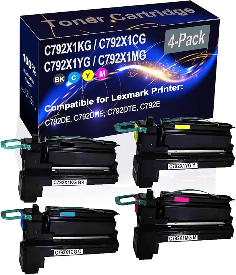 4-Pack (BK+C+Y+M) Compatible C792DE C792DHE Laser Toner Cartridge (High Capacity) Replacement for C792X1KG C792X1CG C792X1YG C792X1MG Printer Toner Cartridge