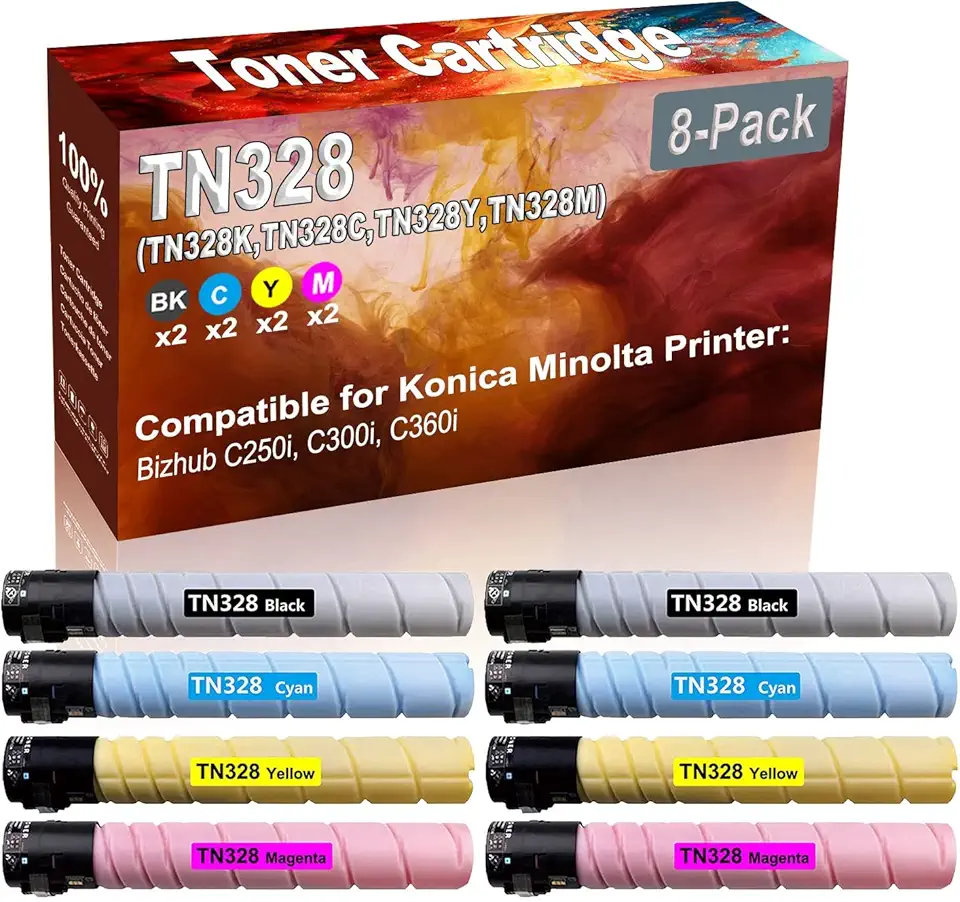 8-Pack (2BK+2C+2Y+2M) Compatible Bizhub C250i, C300i, C360i Laser Toner Cartridge (High Capacity) Replacement for Konica Minolta TN328 TN-328 (TN328K TN328C TN328Y TN328M) Printer Toner Cartridge
