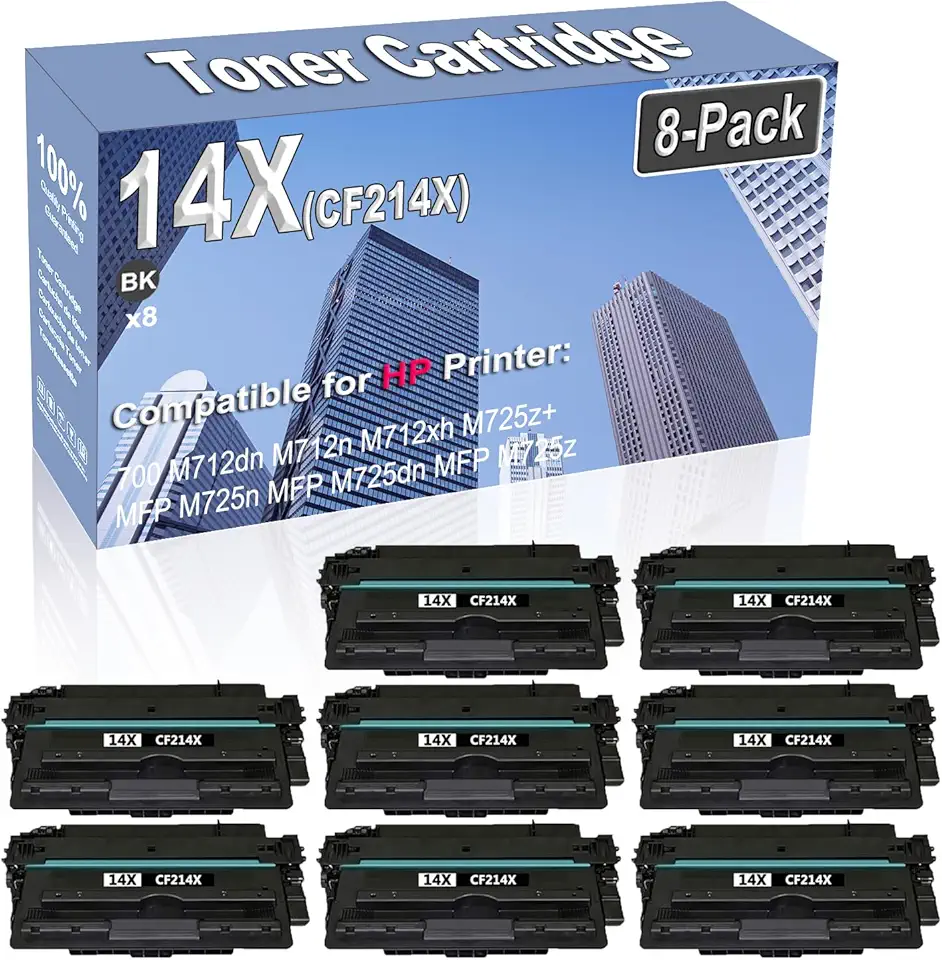 8-Pack (Black) Compatible High Yield 14X CF214X Imaging Toner Cartridge Replacement for HP 700 M712dn M712n M712xh M725z+ MFP M725n MFP M725dn MFP M725z Printer