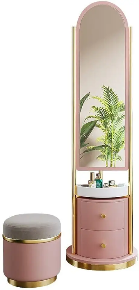 Vanity Dressing Desk All-in-One Dressing Table and Coat Rack, with Full-Length Mirror and Makeup Stool, Storage Cabinet with Shelves and Two Drawers Makeup Table Vanity Table (B 50 x 50 x 178 cm)