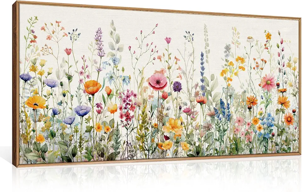 FWIEXA Floral Canvas Wall Art, Framed Wildflower Pictures Wall Decor, Large Flower Prints, Colorful Botanical Artwork, Watercolor Painting 20x40 Inches for Living Room, Bedroom, Office, Home