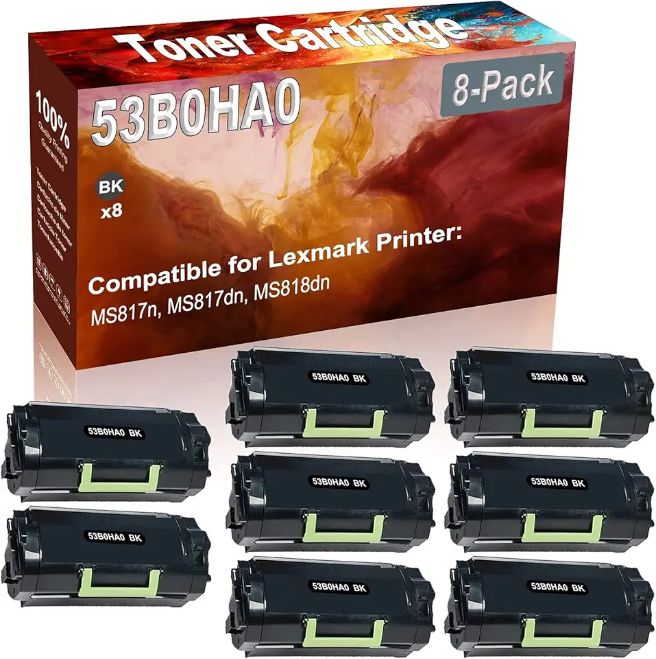 8-Pack (Black) Compatible 53B0HA0 Printer Toner Cartridge (High Capacity) fit for MS817n MS817dn MS818dn Printer
