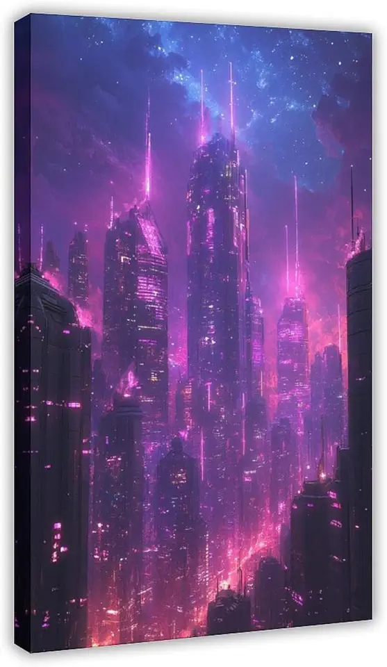 Vintage Sci-Fi Neon Poster Style – Futuristic City Wall Decor – Retro 80s Neon Glow Art Print Canvas Poster Wall Art Decor Print Picture Paintings for Living Room Bedroom Decoration 20x30inch(50x75cm)