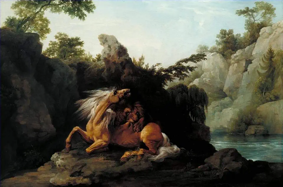 Toperfect 15 Paintings George Stubbs Horse Devoured by a Lion beast animal Oil Art on Canvas - Famous Artworks 02, $50-$2000 Hand Painted by Art Academies' Teachers