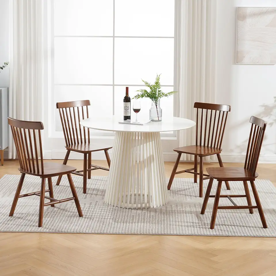 Sponsored Ad - Farmhouse Dining Chairs Set of 4, Windsor Dining Chair, Spindle Back Kitchen Chairs Armless Solid Wood Side Chairs for Home/Dining Room/Restaurant/Patio, Walnut