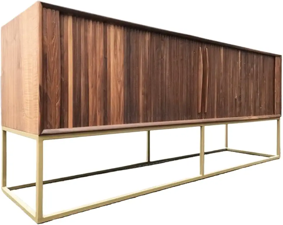 A mid-Century Modern Simple Style Sideboard, Made of Walnut Wood and Metal Base, Often Used in Dining and Living Rooms. Used for Tables, Living Rooms, bedrooms, Hotels