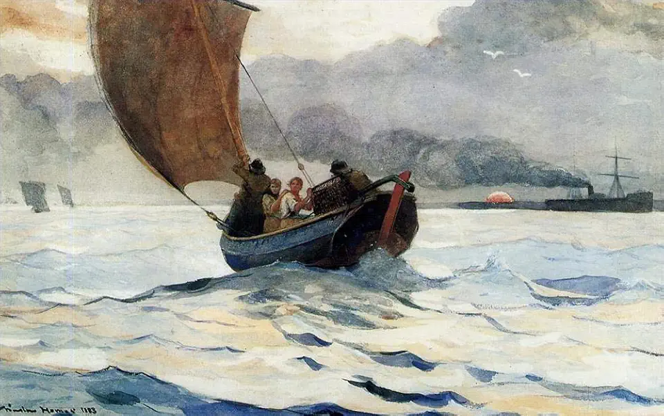 Toperfect 14 Paintings Returning Fishing Boats Realism American Winslow Homer Oil Art on Canvas - Famous Artworks 02, $50-$2000 Hand Painted by Art Academies' Teachers